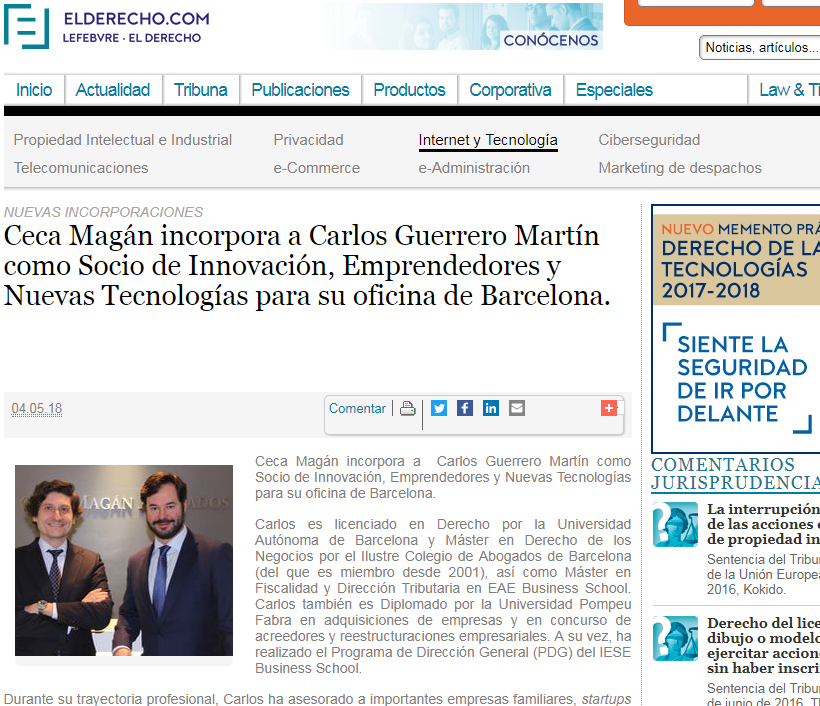 Ceca Magán incorpora a Carlos Guerrero como Socio para su oficina de Barcelona