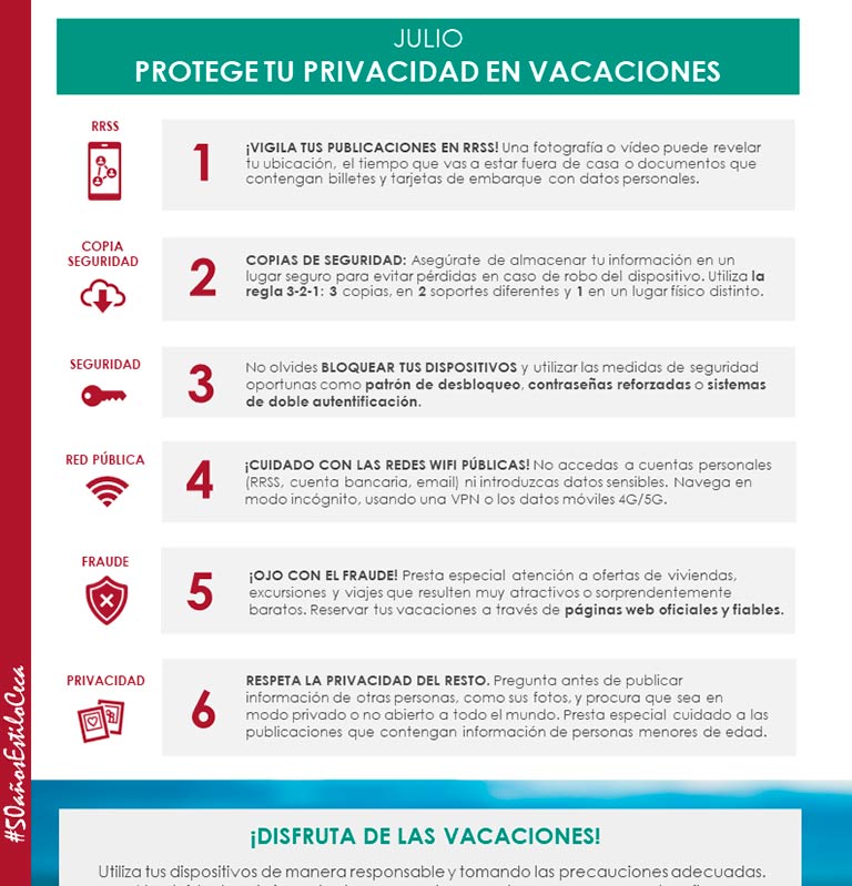 Ficha sobre la privacidad en las vacaciones, elaborada por CECA MAGÁN Abogados con tips sobre derecho digital