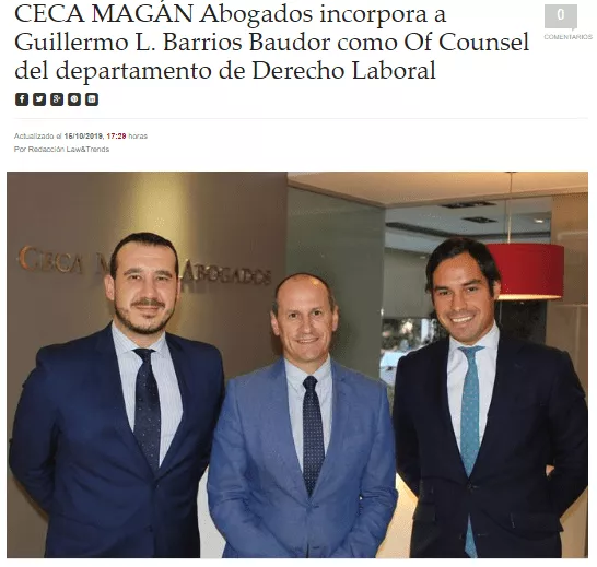 Ceca Magán incorpora a Guillermo Barrios Baudor como Of Counsel