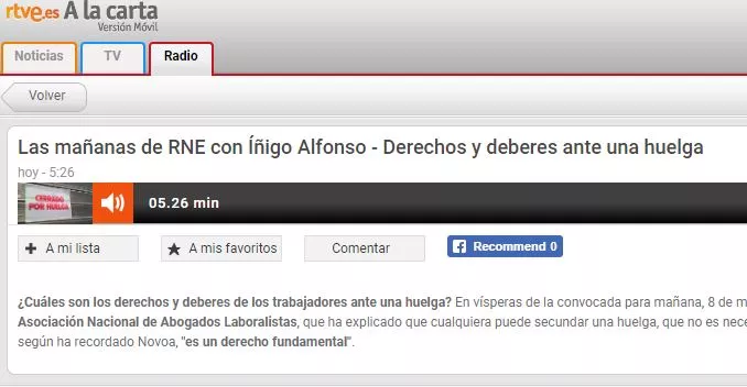 Alberto Novoa interviene en RNE, sobre los derechos y deberes ante una huelga