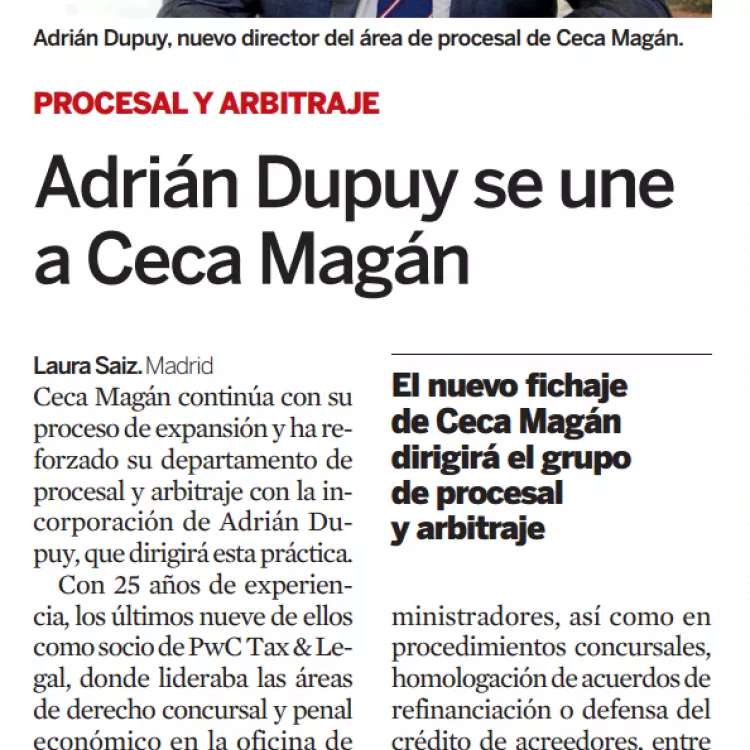 Adrián Dupuy se une a Ceca Magán